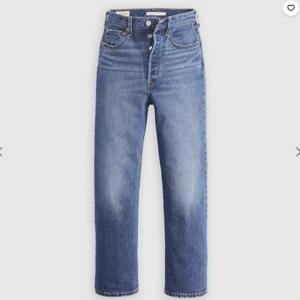 Levi’s Ribcage Straight Ankle Blue Size 29 Raw Frayed Hem Wide-Leg Jeans Denim